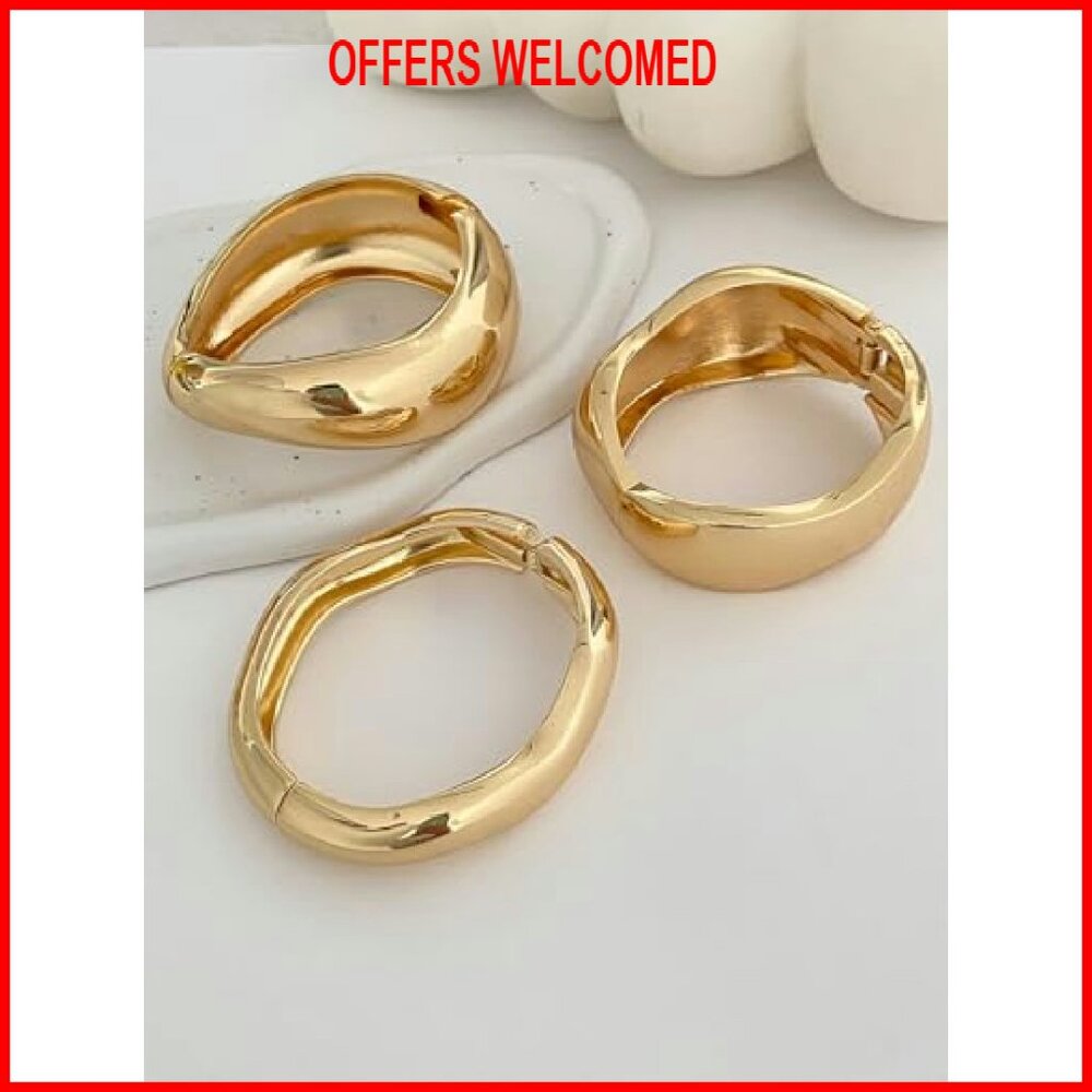 Chunky Gold Alloy Bangles Stackable Statement Bra… - image 6